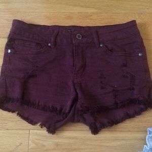 Maroon denim shorts